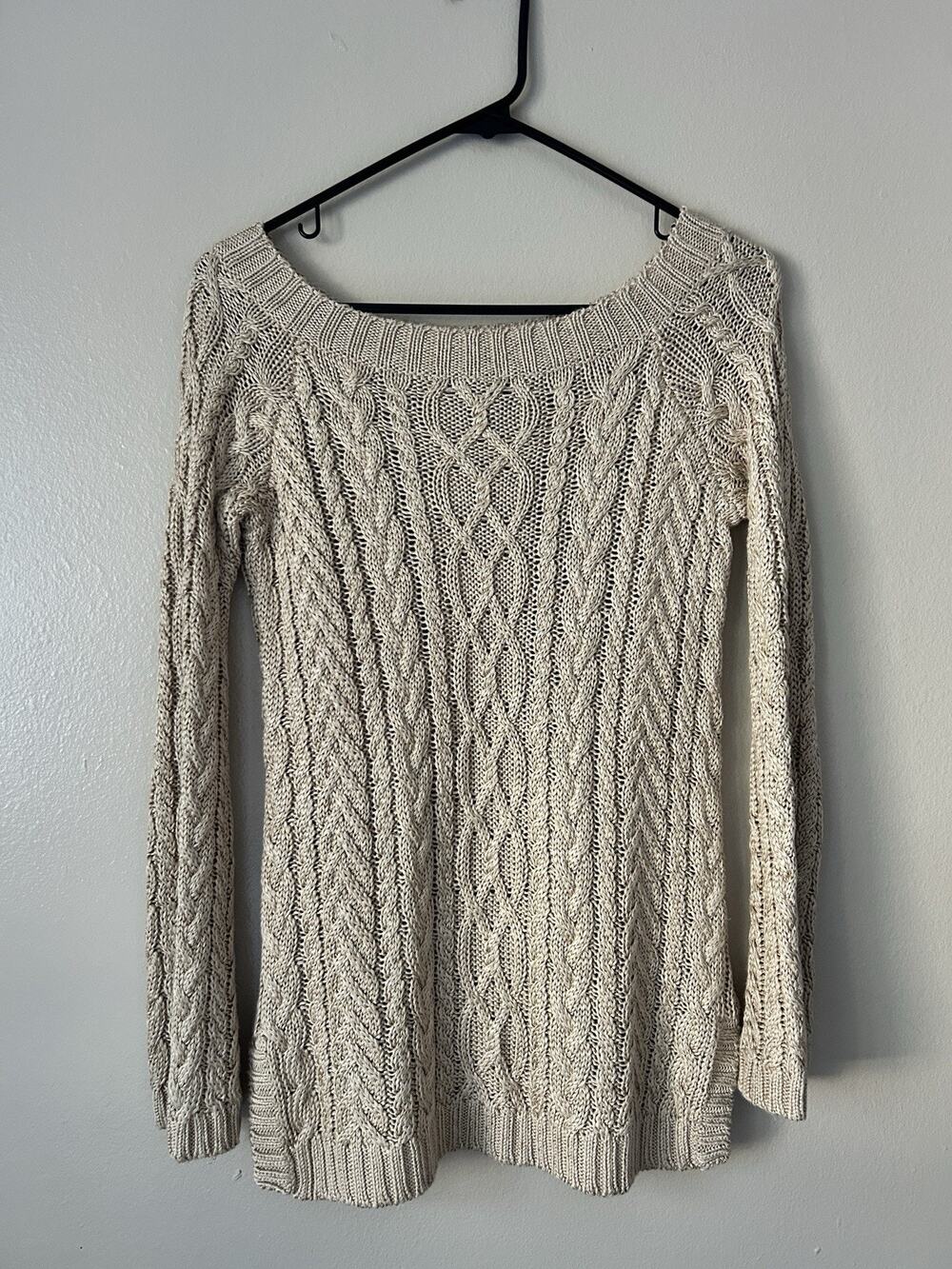 Ralph Lauren Cable Knit Boatneck Sweater Sz S Beige Linen Blend Italian Yarn